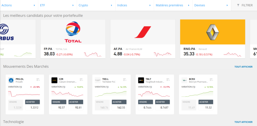 Écran d’accueil eToro