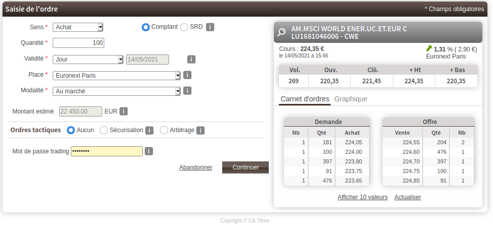 Avis passage d'ordre sur le PEA et le compte-titres de BforBank