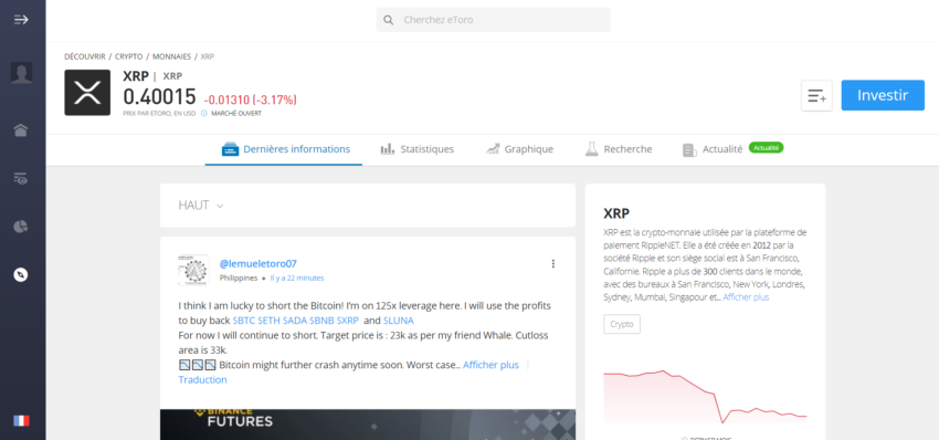 Investir en XRP est possible sur la plateforme eToro