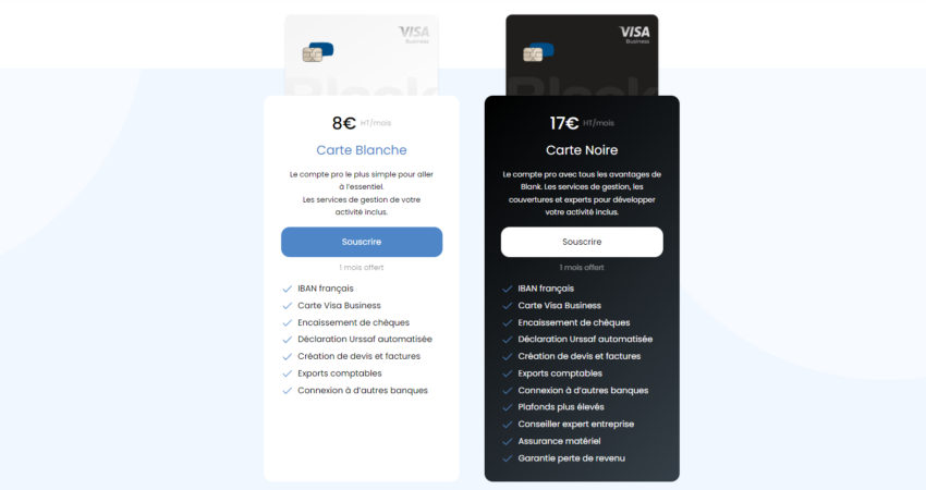 A notre avis Blank a une offre claire avec 2 tarifs, Carte Blanche ou Carte Noire