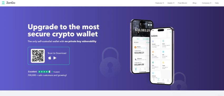 Page d'accueil de l'application mobile ZenGo