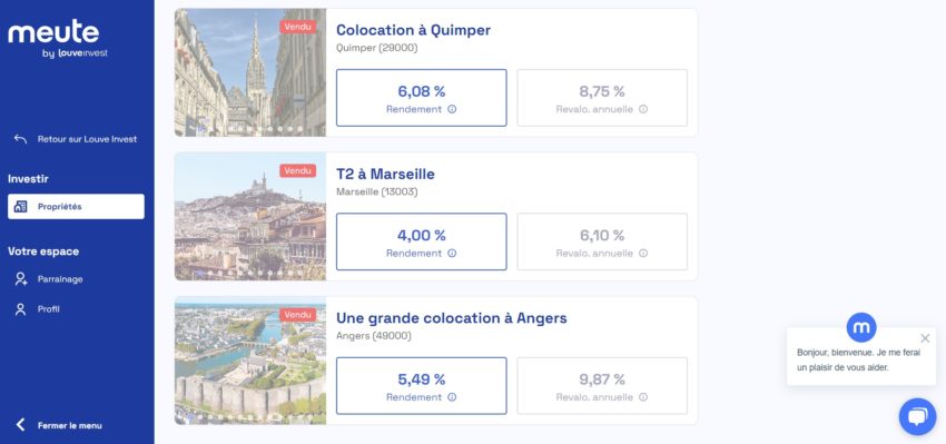 Exemples d'opportunités d'investissement proposées par Meute