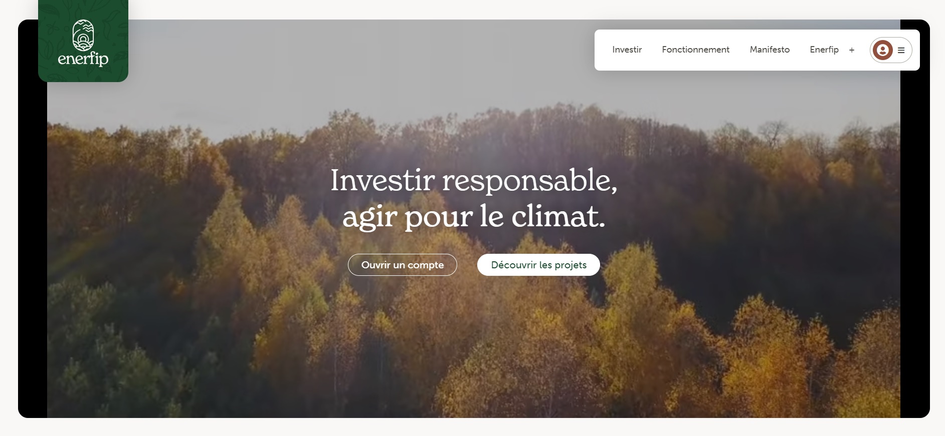 Page d'accueil d'Enerfip, une plateforme de financement participatif permettant d'investir tout en ayant un impact sur le climat
