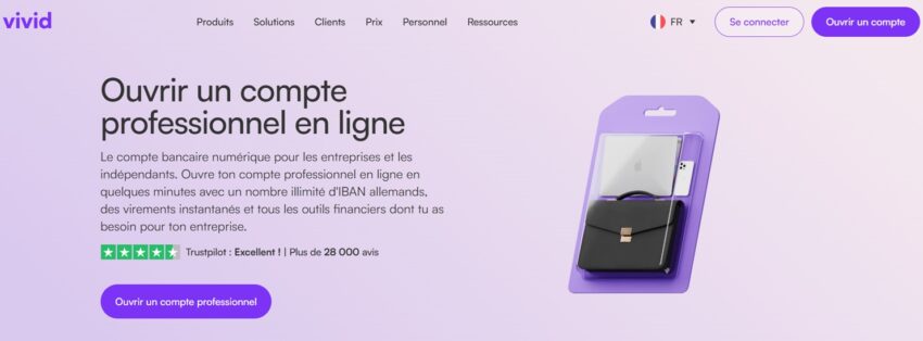 Page web de la banque pro gratuite vivid