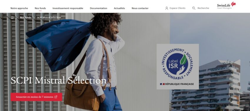 Capture d'écran de la page web dédiée à la SCPI Mistral Sélection