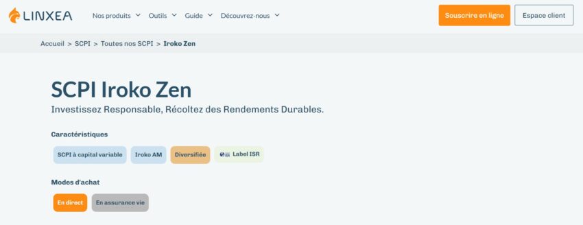 Image montrant la SCPI Iroko Zen disponible au sein de contrats d'assurance-vie Linxea