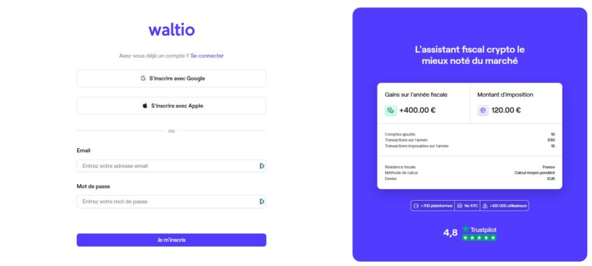 Page d'inscription à Waltio