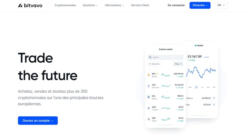 Page d'accueil de la plateforme d'échange de crypto monnaies Bitvavo