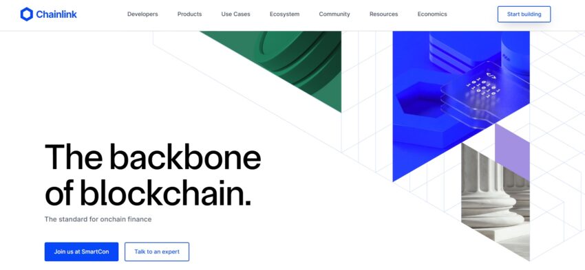 Page d'accueil de Chainlink, l'oracle de référence de la crypto
