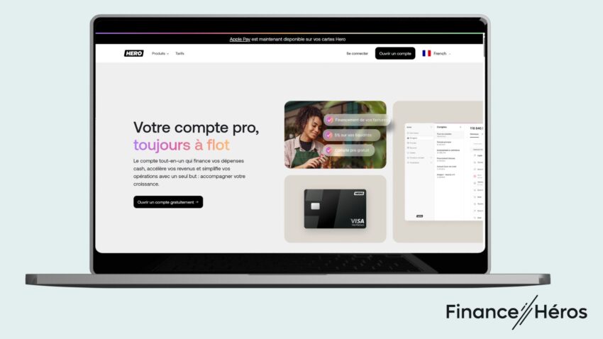 Visuel avec la page d'accueil du nouveau compte pro en ligne Hero