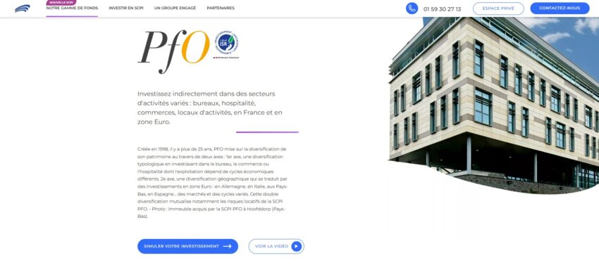 Page d'accueil de la SCPI PFO, gérée par Perial Asset Management