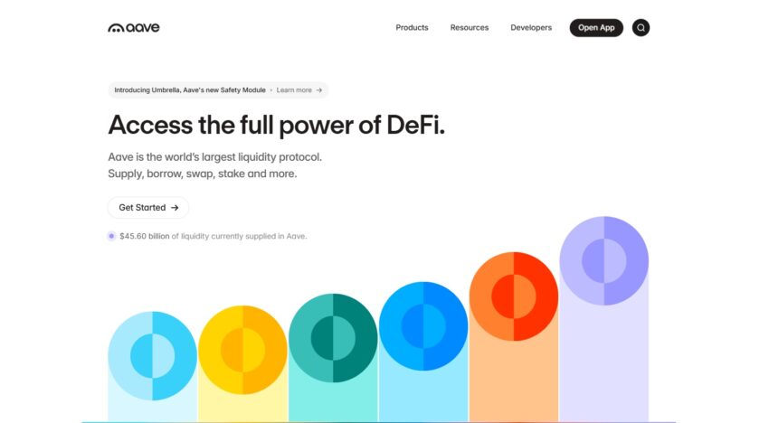 La page d'accueil du site d'Aave (site de lending / borrowing de crypto)