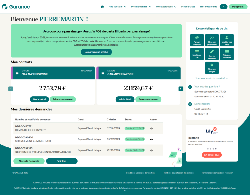 L'espace client de Garance Epargne avis
