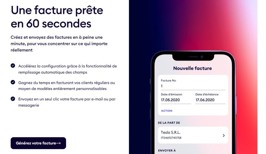 Visuel de l'outil de facturation de Finom sur mobile