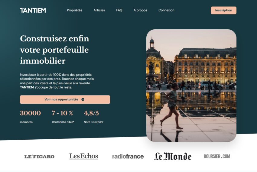Page d'accueil de la plateforme d'immobilier fractionné Tantiem