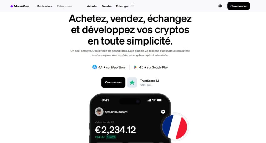 Page d'accueil de MoonPay