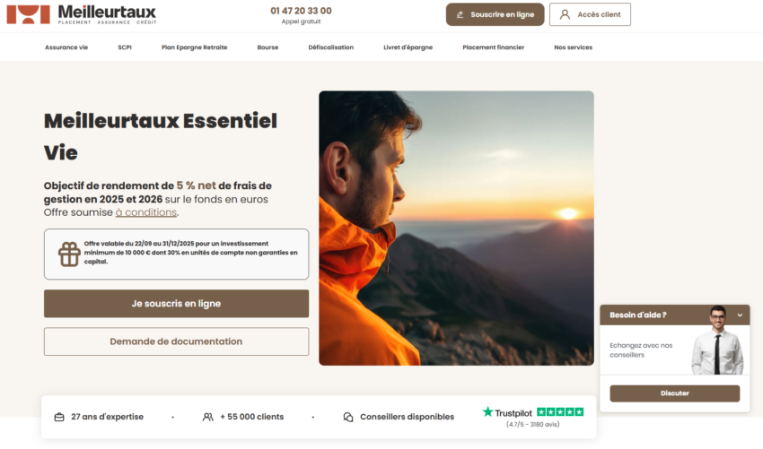 la page d'accueil de Meilleurtaux Essentiel Vie