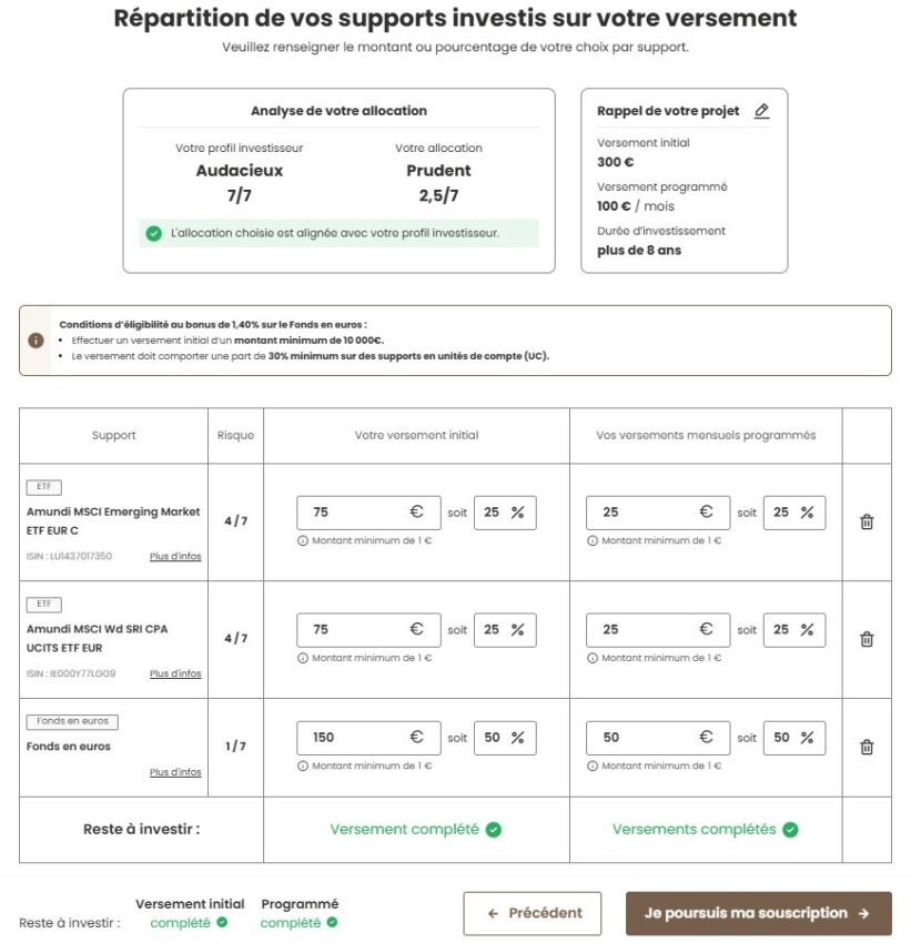 allocation personnalisée sur Meilleurtaux Essentiel Vie