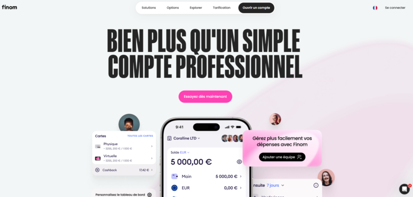 Page d'accueil du compte pro FINOM