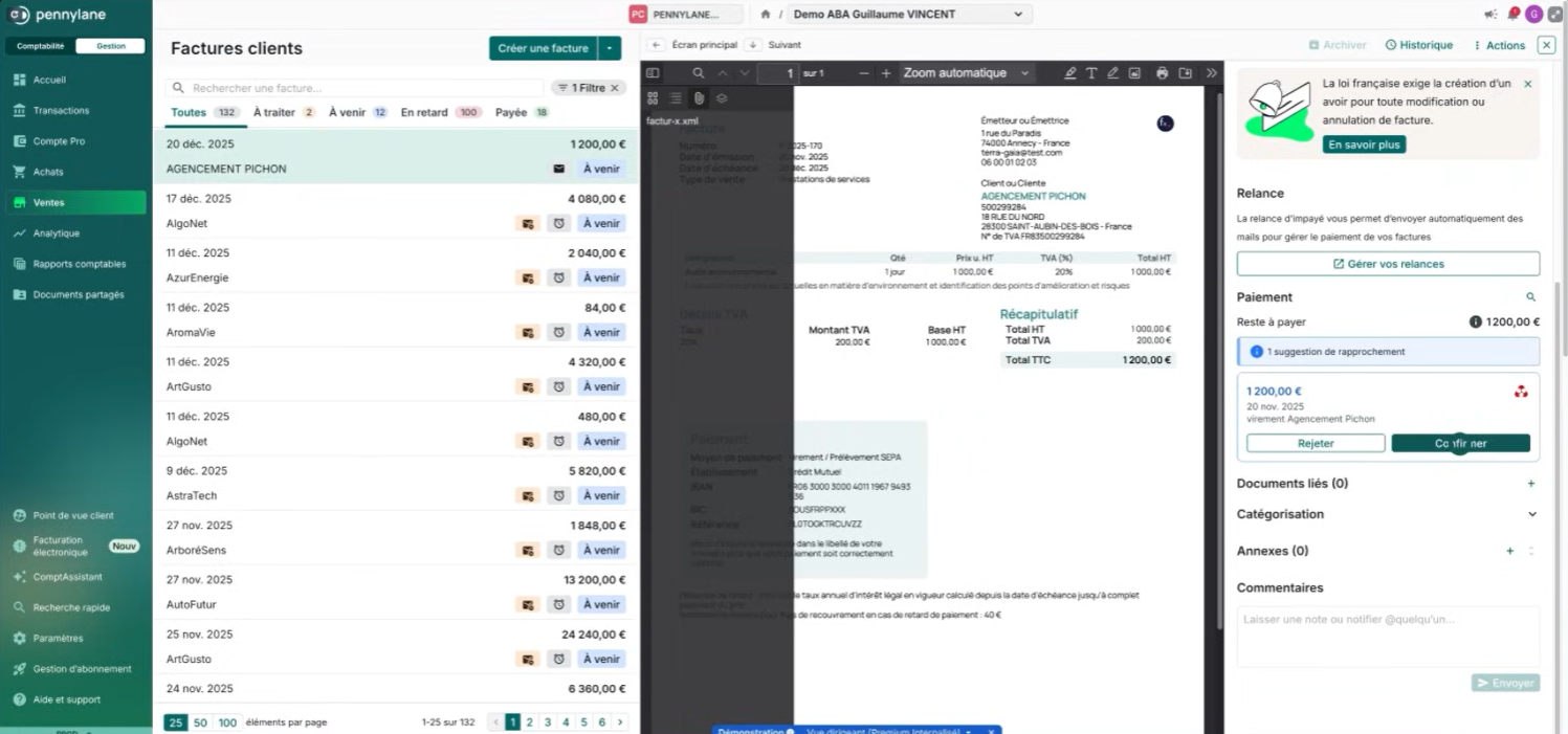 Onglet ventes de Pennylane