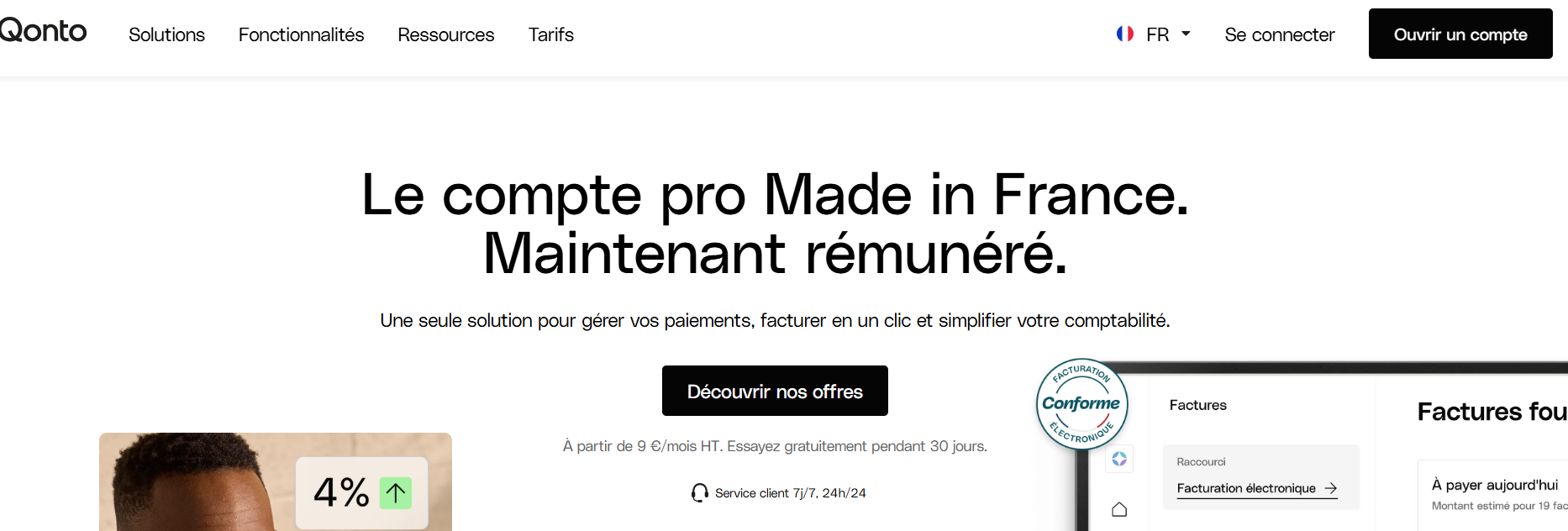 La page d'accueil de Qonto