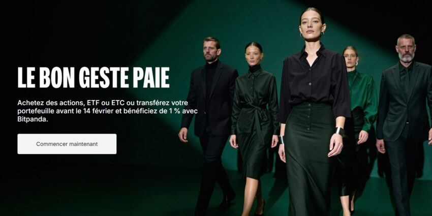 Visuel pour l'offre de lancement de Bitpanda pour l'achat d'actions, ETF ou ETC