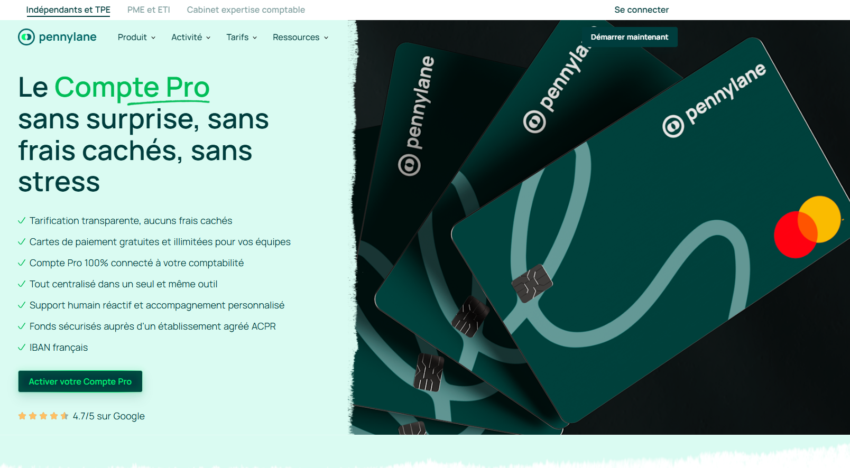 Page compte pro de la fintech Pennylane