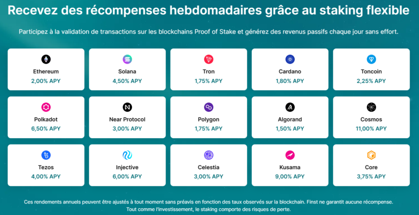 Visuel sur le staking proposé par Finst, un des meilleurs rendements sur du staking flexible