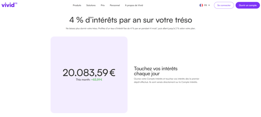 Image affichant le taux d'intérêt du compte pro rémunéré de Vivid