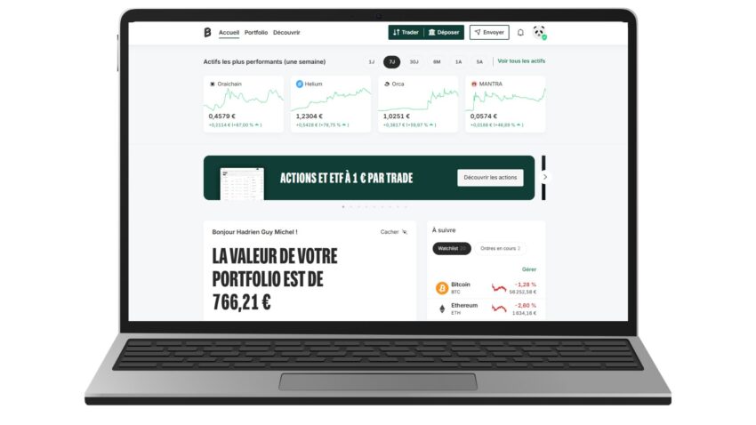Visuel montrant l'espace utilisateur de Bitpanda sur ordinateur