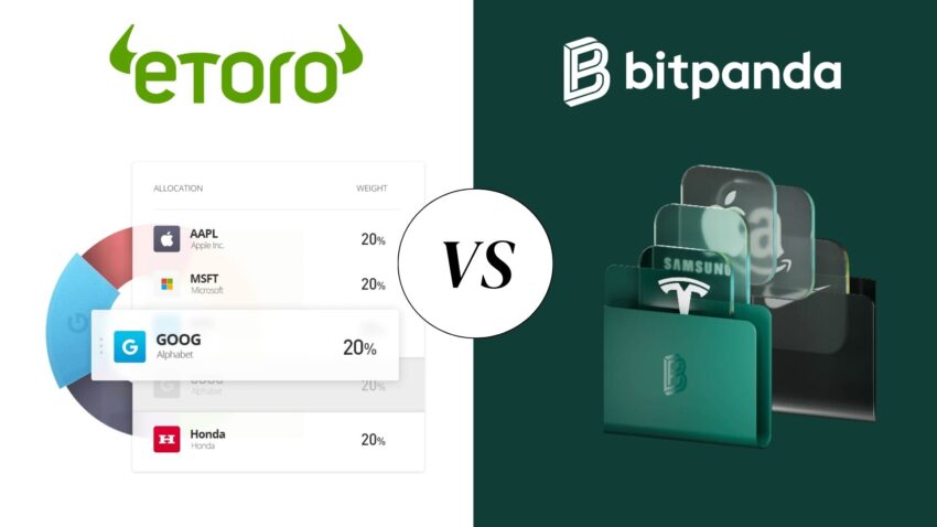 Visuel illustrant la comparaison entre eToro et Bitpanda