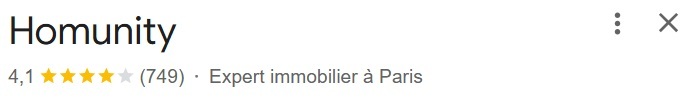 Homunity affiche une moyenne de 4,1/5 sur plus de 700 avis Google (chiffres mis à jour en février 2026)