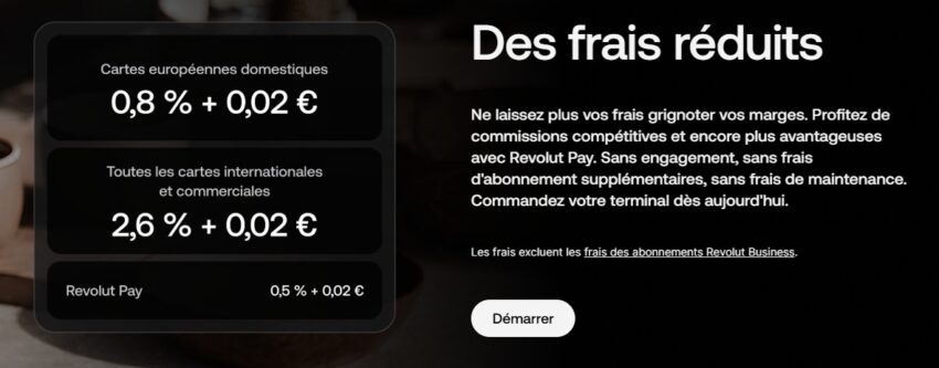 Visuel synthétisant les frais de transaction appliqués avec les terminaux de paiement Revolut