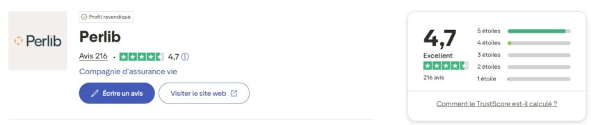les avis client de Perlib sur Trustpilot