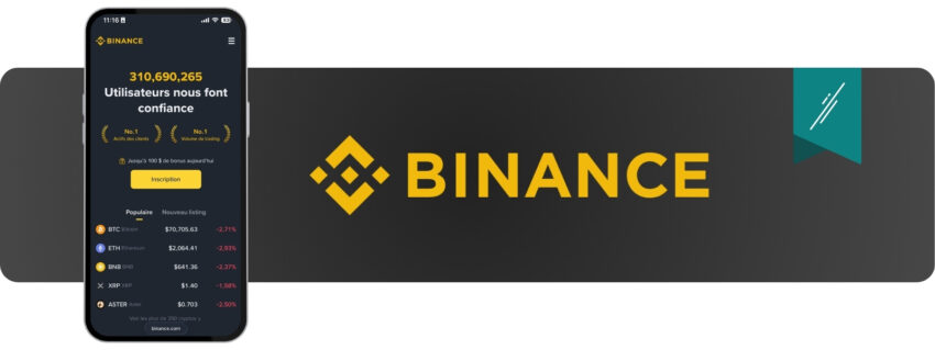 Visuel de la plateforme d'échange de crypto monnaies Binance, le numéro 1 mondial en termes de volumes échangés