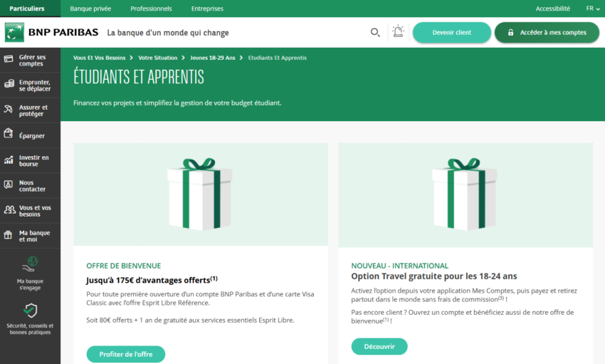 BNP Paribas a une offre spéciale pour les étudiants