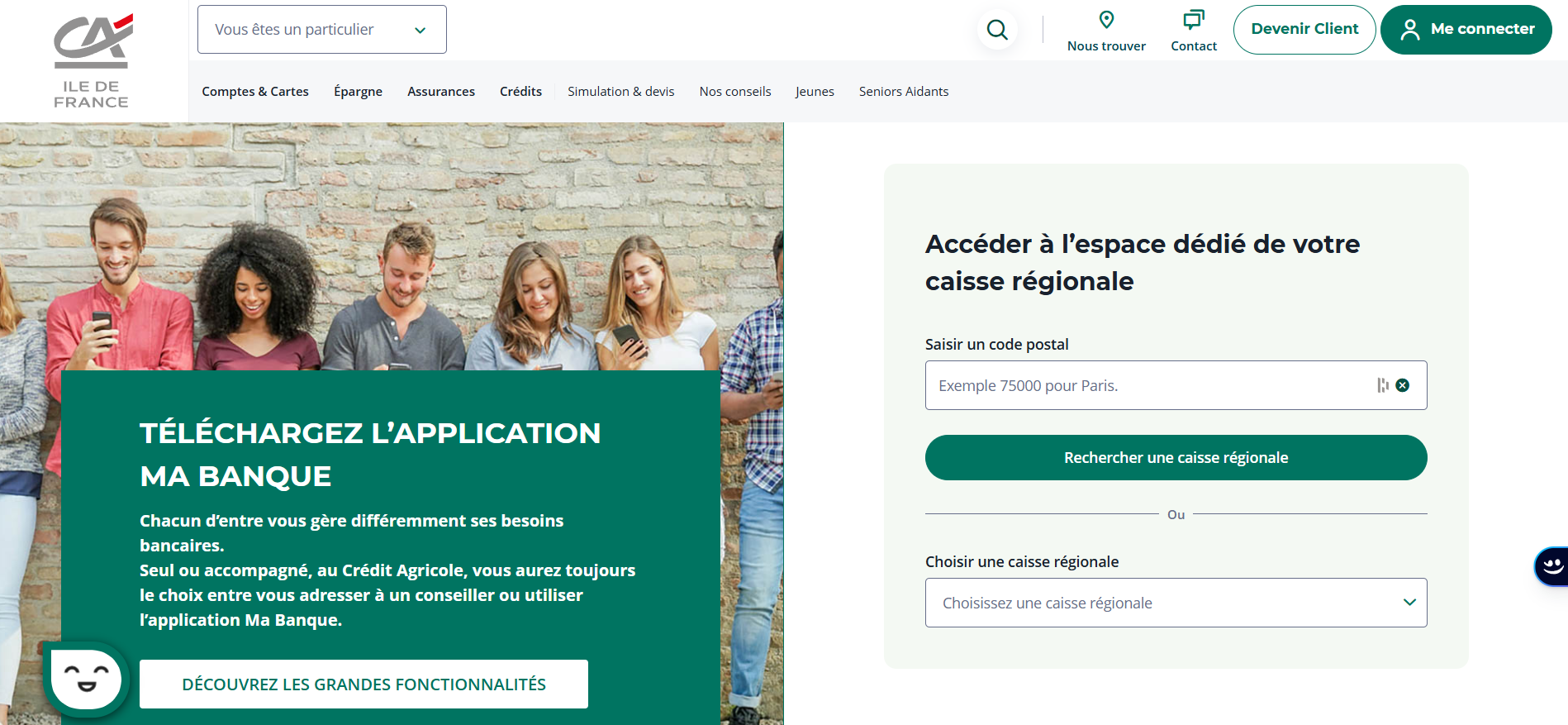 Capture d'écran du site Crédit Agricole.
