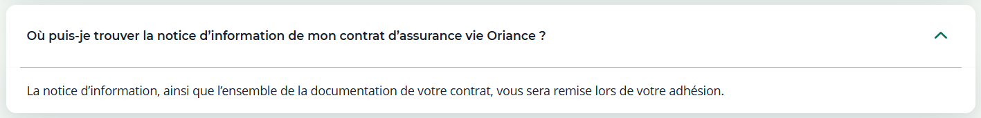 Capture d'écran de la FAQ du contrat Oriance.