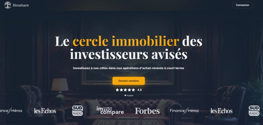 Page d'accueil du site web de Blocshare