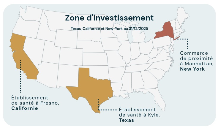 Répartition géographique des actifs de la SCPI CORUM USA au 31 décembre 2025