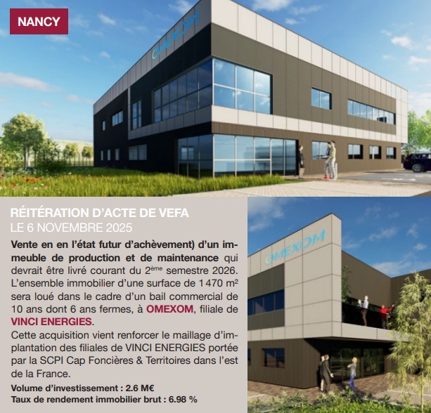 Exemple d'actif immobilier au sein du patrimoine de la SCPI Cap Foncières & Territoires (source : bulletin trimestrielle T4 2025)