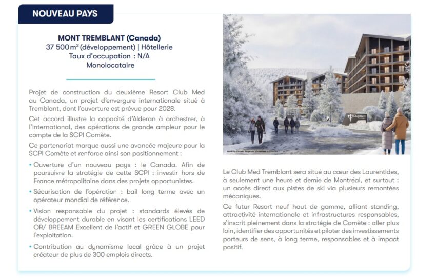 Photo illustrant une petite originalité : la SCPI Comète a investi en 2025 dans un Club Med situé au Canada