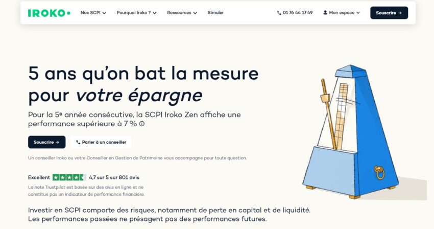 Page d'accueil d'Iroko, dont Iroko Zen est arrivé 3 fois en première place de mon classement des SCPI