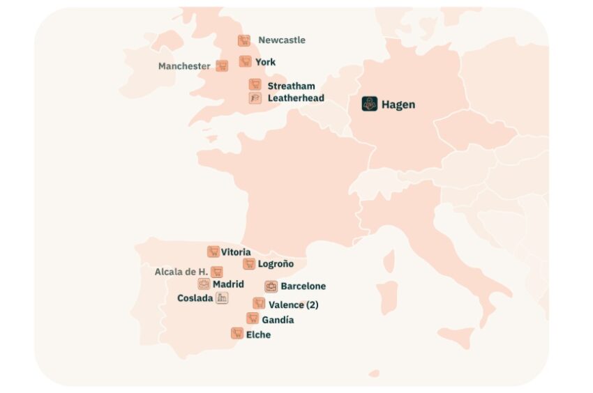 Carte de l'Europe montrant la répartition géographique du patrimoine de la SCP NCap Continent au 31/12/2025
