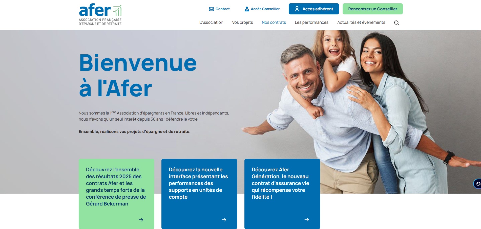 Capture d'écran de la page d'accueil de l'Afer.