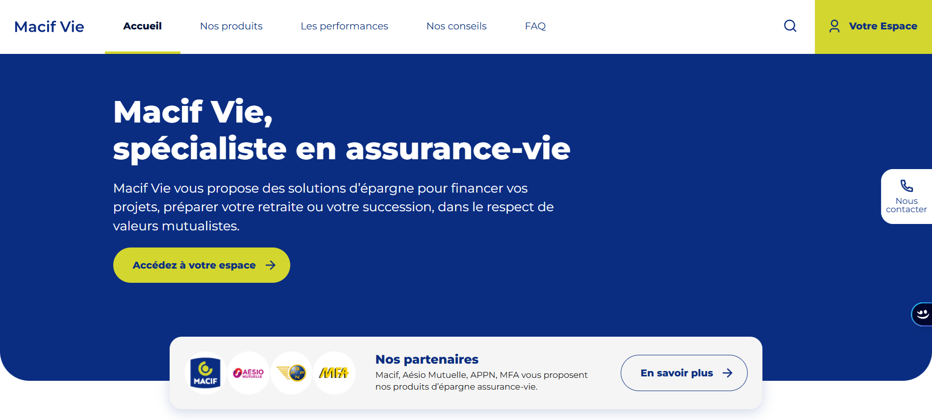Capture d'écran accueil Macif Vie pour avis assurance vie Macif