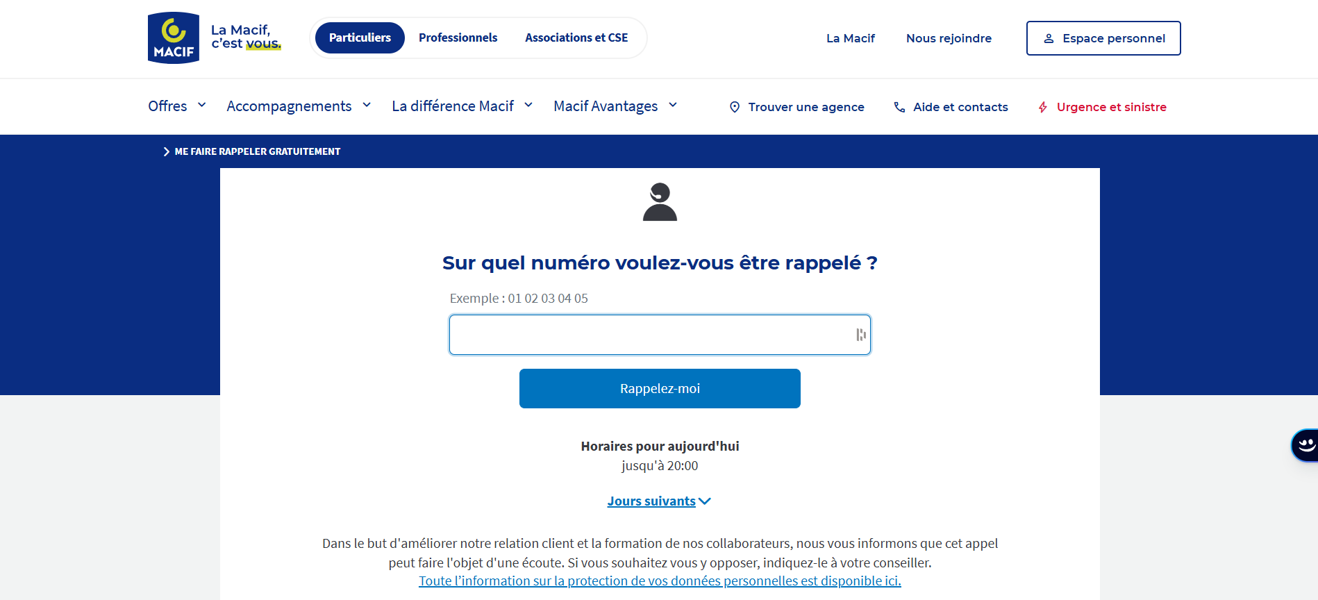 Capture d'écran de la souscription pour avis assurance vie Macif.