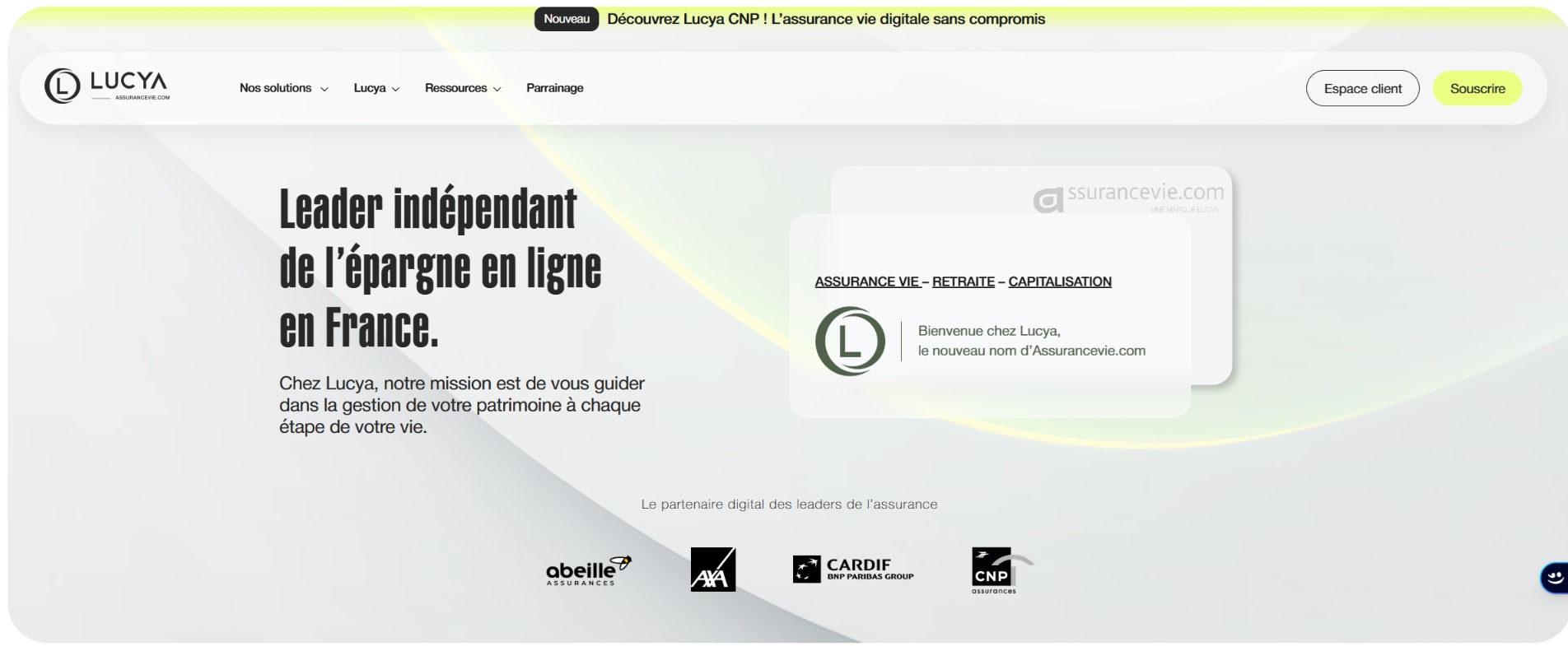 Page d'accueil du site Lucya oour avis Lucya CNP (capture d'écran).