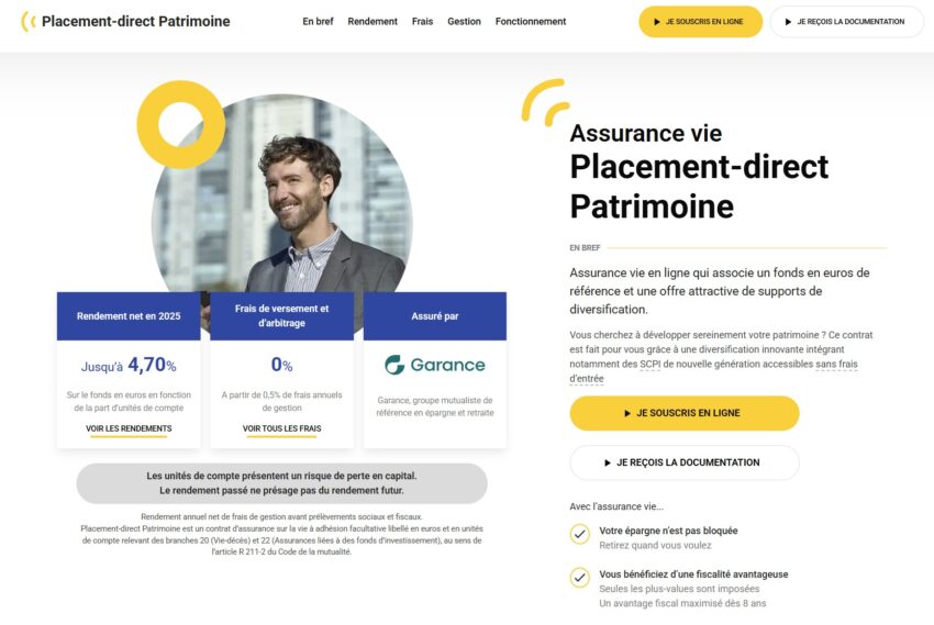 la page d'accueil de placement direct patrimoine