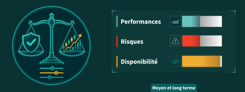 Assurance vie : performances équilibrées, risques équilibrés. Bonne liquidité. Possibilité de calibrer le risque aussi bien à moyen qu'à long terme.